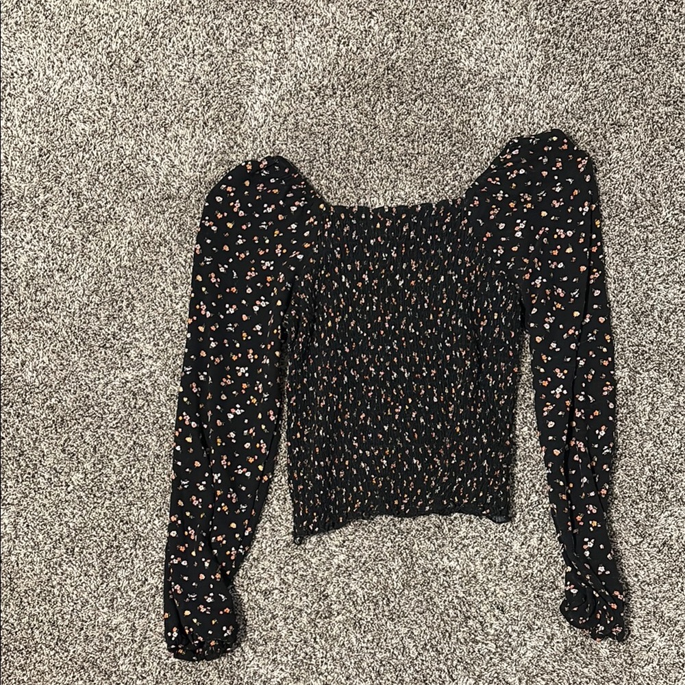 Floral Black Smocked Top